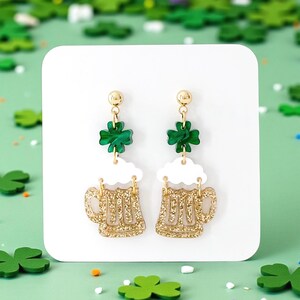 St. Patrick’s Day Beer Earrings: Glitter Beer Mug Saint Patrick’s Day Earrings, Draft Beer Earrings, St. Patrick's Day Acrylic Earrings