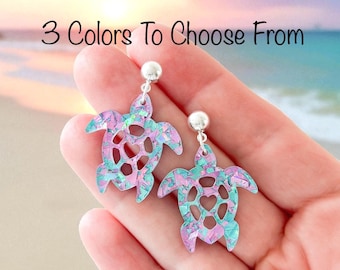 Sea Turtle Earrings | Glitter Turtle Tropical Earrings | Sea Turtle Ocean Earrings | Sea Turtle Beach Earrings