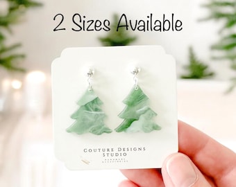 Christmas Tree Earrings | Green and White Marble Tree Earrings | Elegant Holiday Earrings | Pine Tree Christmas Earrings