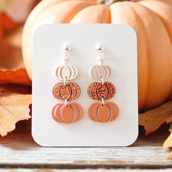 Stacked Pumpkin Earrings: Ombre Acrylic Fall Thanksgiving Jewelry