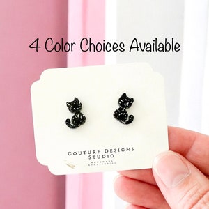 Cat Stud Earrings | Tiny Black Cat Halloween Studs | Halloween Black Cat Earrings | Halloween Cat Studs | Little Black Cat Earrings
