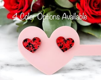 Valentine Heart Studs | Red Glitter Heart Valentine’s Day Earrings | Little Valentine Heart Earrings | Glitter Heart Studs