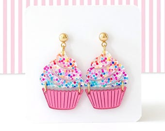 Cupcake Birthday Earrings: Birthday Cupcake Earrings, Confetti Cupcake Earrings, Birthday Party Jewelry, Birthday Gift
