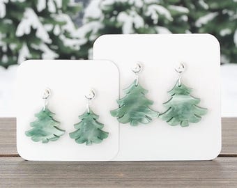 Christmas Tree Earrings | Green and White Marble Tree Earrings | Elegant Holiday Earrings | Pine Tree Christmas Earrings