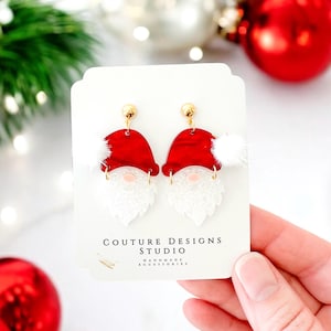 Holiday Santa Earrings | Glitter Santa Christmas Earrings | Cute Santa Holiday Earrings | Fun Santa Earrings Earrings