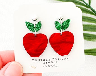 Apple Earrings: Red Pearl Apple Teacher Earrings, Back to School Earrings, Teacher Earrings, Fruit Jewelry