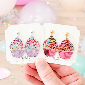 Cupcake Birthday Earrings | Birthday Cupcake Earrings | Cute Pastel Cupcake Earrings | Birthday Party Earrings
