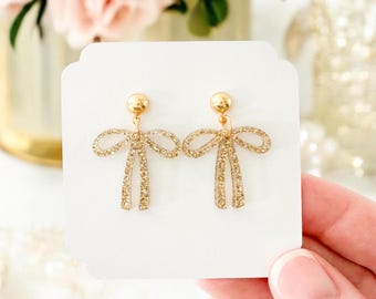 Tiny Glitter Bow Ball Post Earrings | Little Black Bow Earrings | Mini Glitter Bow Earrings