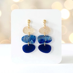 Abstract Pebble Earrings: Navy Blue and Gold Abstract Earrings, Lavender and Gold Marble Stacking Stone Earrings, Minimalist Earrings