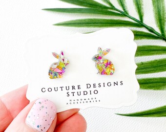 Glitter Easter Bunny Studs | Pastel Easter Bunny Earrings | Tiny Pastel Glitter Easter Bunny Stud Earrings
