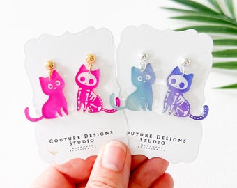 Ombre Skeleton Cat Earrings | Cat Halloween Earrings | Cat Skeleton Earrings | Halloween Skeleton Earrings