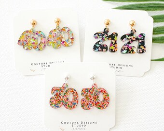 Birthday Earrings | CUSTOMIZABLE Retro Font Birthday Number Earrings | Happy Birthday Glitter Number Earrings | Birthday Earrings
