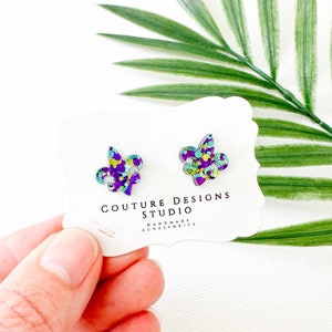 Fleur De Lis Studs | Mardi Gras Earrings | Glitter Mardi Gras Studs |  Mardi Gras Fleur De Lis Earrings