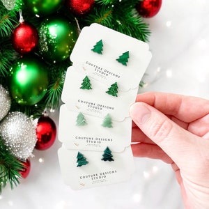Christmas Tree Stud Earrings | Glitter Tree Earrings | Green Pine Tree Studs | Holiday Earrings | Christmas Studs