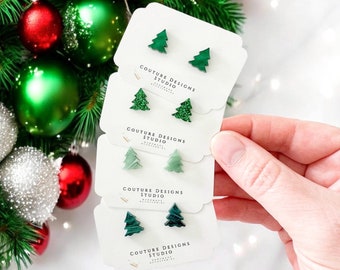 Christmas Tree Stud Earrings | Glitter Tree Earrings | Green Pine Tree Studs | Holiday Earrings | Christmas Studs