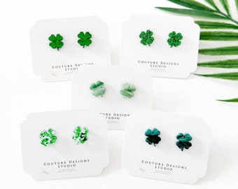 Shamrock Stud Earrings | St. Patrick’s Day Clover Earrings | Green Glitter Shamrock Earrings | Green Shamrock Studs