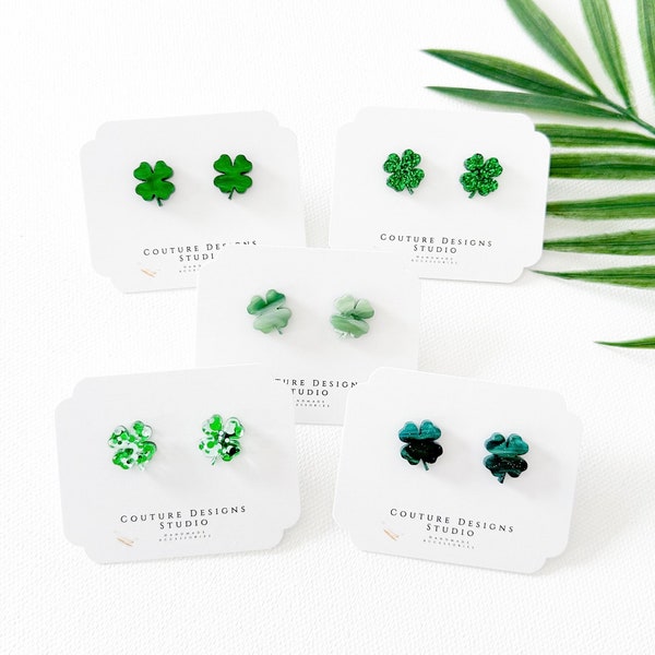 Shamrock Stud Earrings | St. Patrick’s Day Clover Earrings | Green Glitter Shamrock Earrings | Green Shamrock Studs