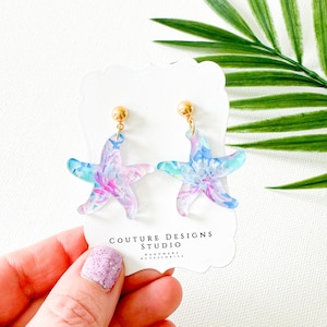 Starfish Earrings | Tropical Print Summer Earring | Nautical Vacation Earrings | Preppy Beach Theme Tropical Earrings