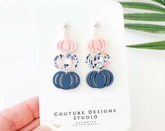 Boho Fall Pumpkin Earrings | Stacked Pumpkin Fall Earrings | Boho Floral Pumpkin Earrings | Thanksgiving Earrings