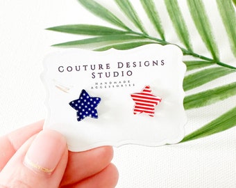 American Flag Star Earrings | Stars and Stripes 4th of July Earrings | Tiny Star Studs | Fourth of July Studs