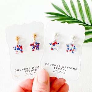 Mini 4th of July Star Earrings | Little Glitter Star Earrings | Red, White and Blue Glitter Earrings | Glitter Star Patriotic Earrings