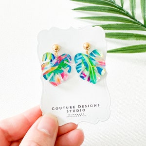 Palm Leaf Earrings | Tropical Vacation Earrings | Monstera Leaf Acrylic Earrings | Preppy Summer Earrings