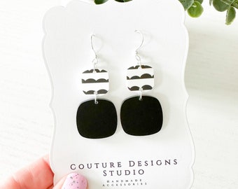 Mini Black and White Earrings | Petite Modern Earrings | Black and White Boho Earrings | Small Classic Black Earrings