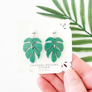 Tropical Hinged Monstera Earrings | Palm Leaf Summer Earrings | Tropical Leaf Earrings | Monstera Leaf Vacation Earrings