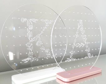 Floral Etched Letter Earring Stand: Personalized Floral Letter Earrings Display, Earring Organizer, Jewelry Display, Gift For Her