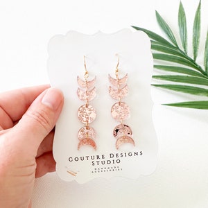 Celestial Moon Phase Earrings | Rose Gold Moon Earrings | Etched Lunar Moon Earrings | Mirror Acrylic Moon Phase Earrings