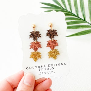 Fall Maple Leaf Earrings | Glitter Fall Earrings | Stacked Maple Leaf Earrings | Fall Leaf Earrings