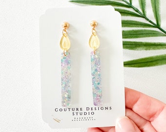 Birthday Candle Earrings | Pastel Glitter Birthday Earrings | Birthday Candle Earrings | Confetti Birthday Earrings