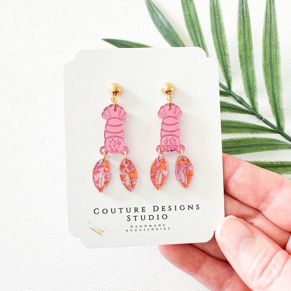 Lobster Bake Summer Earrings | Glitter Lobster Earrings | Preppy Summer Lobster Acrylic Earrings