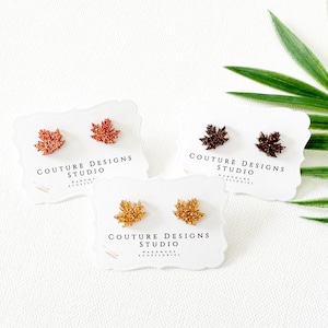 Maple Leaf Studs | Fall Stud Earrings | Maple Leaf Glitter Studs | Maple Leaf Fall Studs