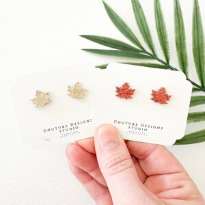 Maple Leaf Studs | Shimmer Fall Leaf Earrings | Maple Leaf Fall Studs | Maple Leaf Stud Earrings