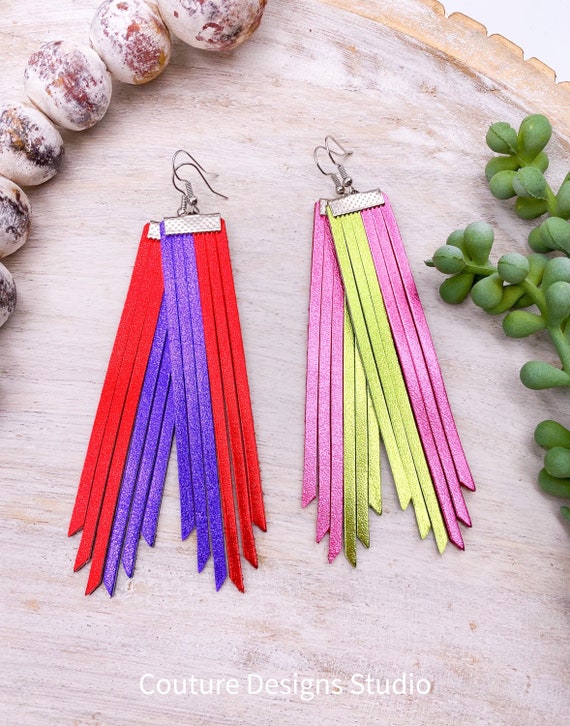 Leather Fringe Earrings, Tassel Earrings, Long Leather Earrings, Long Fringy Earrings, Statement Earrings, Unique Earrings