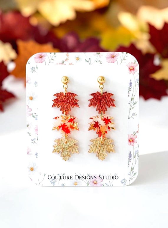 Stacked Maple Leaf Earrings | Glitter Fall Earrings | Fall Maple Earrings | Autumn Leaf Earrings
