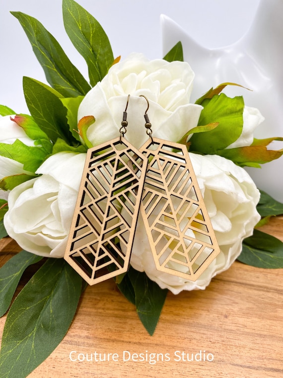 Geometric Wood Earrings - Laser Cut Earrings, Wood Earrings, Wooden Earrings, Boho Wood Earrings, Geometric Earrings, Boho Earrings