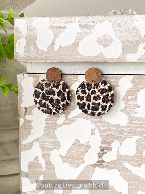 Circle Leather Earrings, Modern Circle Earrings, Circle Cork Leather Post Earrings, Boho Earrings, Leather and Wood Circle Studs