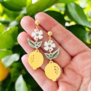 Lemon Summer Earrings | Stacked Lemon Earrings | Lemon Fruit Earrings