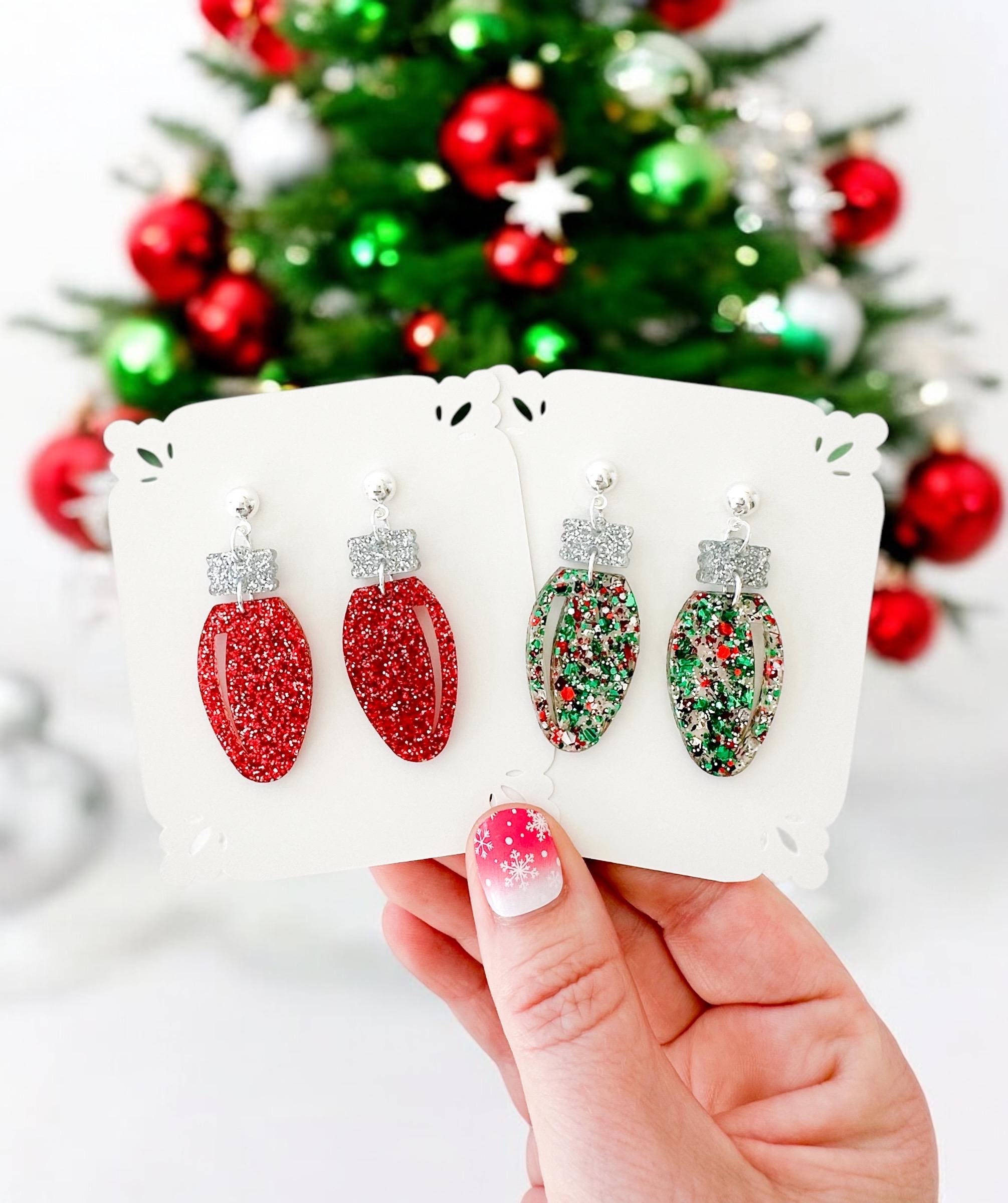 Silver Glitter Christmas Bulb Earrings | Dangle Ornament Style | Surgical Steel Wires | Festive Holiday Jewelry - View #3