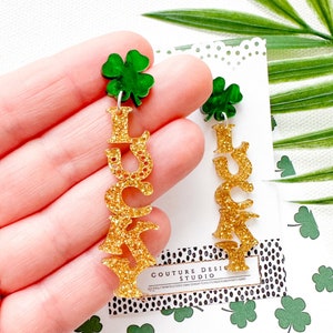 St. Patrick’s Day Shamrock Earrings | Glitter Lucky Saint Patrick’s Day Earrings | Lucky Clover Earrings