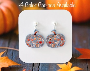 Fall Pumpkin Earrings | Floral Pumpkin Fall Earrings | Boho Neutral Pumpkin Earrings | Thanksgiving Earrings