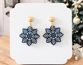 Snowflake Earrings: Mini Glitter Winter Snowflake Earrings, Petite Glitter Snowflake Holiday Earrings, Christmas Earrings, Winter Earrings