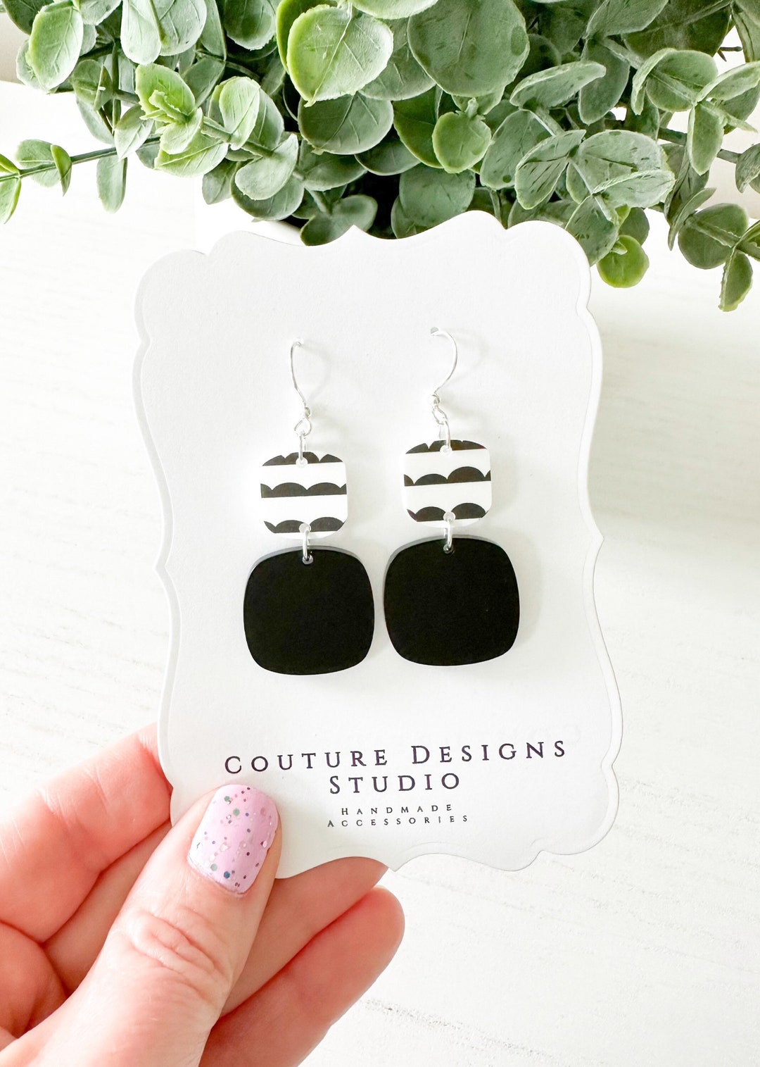 Mini Black and White Earrings Petite Modern Earrings Black and White Boho Earrings Small Classic ...