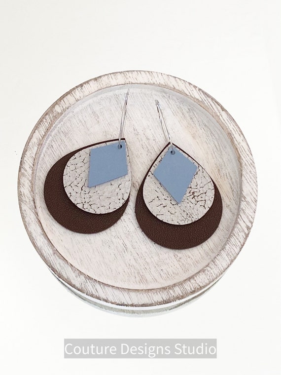 Leather Teardrop Earrings - Genuine Leather Earrings, Boho Earrings, Hoop Earrings, Distressed Leather Earrings, Western Earrings