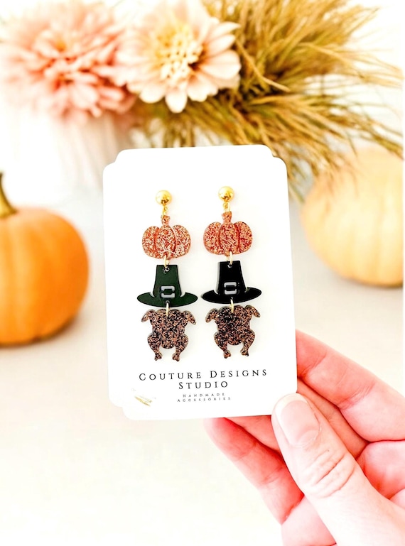 Thanksgiving Earrings | Pumpkin, Turkey and Pilgrim Hat Thanksgiving Earrings | Thanksgiving Stack Earrings