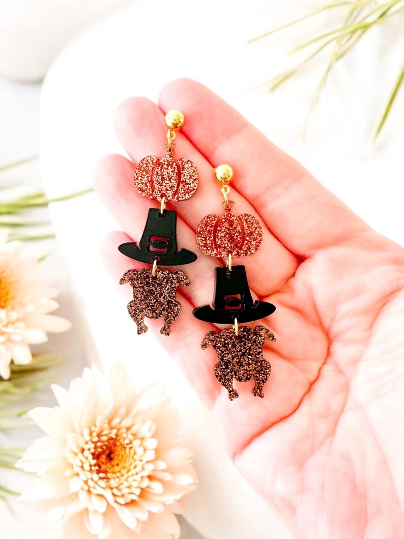 Thanksgiving Earrings | Pumpkin, Turkey and Pilgrim Hat Thanksgiving Earrings | Thanksgiving Stack Earrings image 3