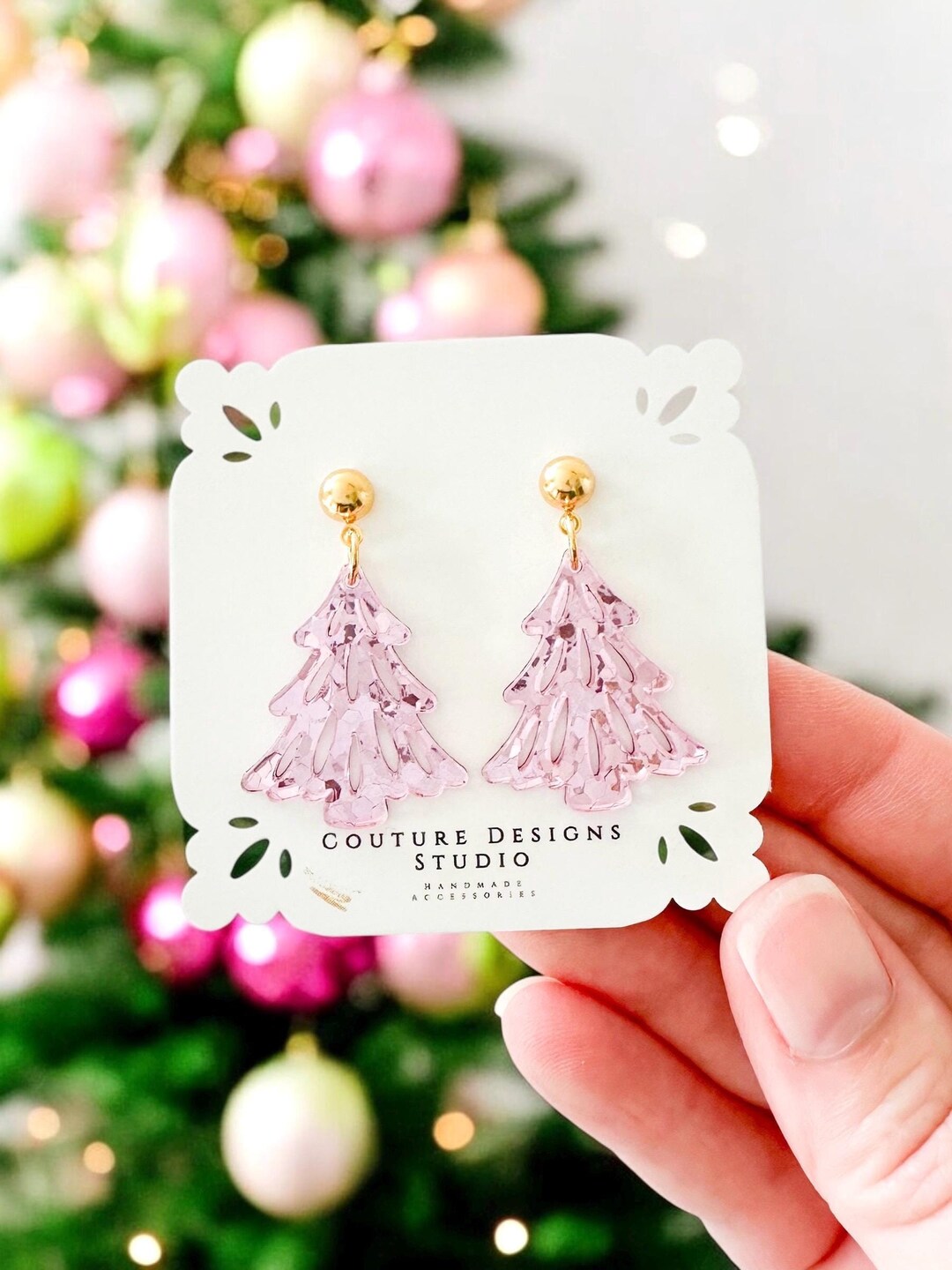 Pink Christmas Tree Earrings | Glitter Pinkmas Tree Holiday Earrings ...
