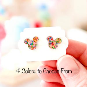 Mickey Stud Earrings | Mouse Stud Earrings |  Glitter Mickey Mouse Studs | Tiny Mickey Mouse Earrings